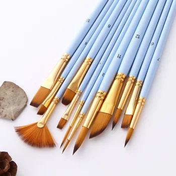 12 Adet İnce boya fırçası Seti Naylon Saç Çeşitli Stil Farklı Boyut Akrilik Yağ Suluboya Sanatçı cetvel kalemi Malzemeleri 2