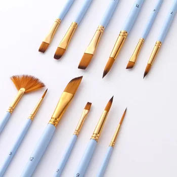 12 Adet İnce boya fırçası Seti Naylon Saç Çeşitli Stil Farklı Boyut Akrilik Yağ Suluboya Sanatçı cetvel kalemi Malzemeleri 5