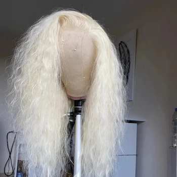 Doğal Kıvırcık Peruk 60 Sarışın Sentetik Dantel ön peruk Yumuşak Saç Uzun Kıvırcık Peruk Kadınlar için Ön Koparıp Sarışın Peruk Cosplay