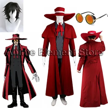 Vampir Avcısı Cosplay Hellsing Alucard cosplay Kostümleri Serin Erkek Takım Elbise ve Yüksek Pamuk İçeriği Uzun Ceket En İyi Kıyafetler Gözlük