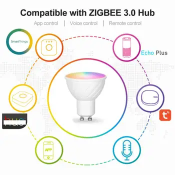 Tuya Zigbee 3.0 Akıllı Ampul RGBCW GU10 5W Akıllı Ev Led lamba ışığı İle Akıllı Yaşam Smartthings Ses Kontrolü Alexa Google Ev 5