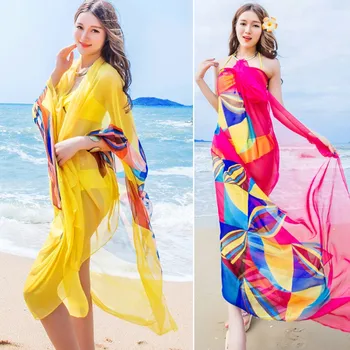 Pareo Eşarp Kadın Plaj Sarongs Plaj Cover Up Yaz Şifon Eşarp Geometrik Tasarım Artı Boyutu Havlu Bayanlar Yaz Beachwear