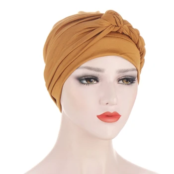 Yeni Moda 2023 Yan Örgü Türban Şapka Düz Renk Kadın Kış Başörtüsü Kaput İç Hicap Kap Müslüman Başörtüsü Femme Wrap Kafa
