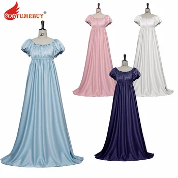 Kadınlar Mavi Regency Elbise Balo Tarihi Kostüm Jane Austen Elbise Daphne Yüksek Bel çay partisi elbisesi