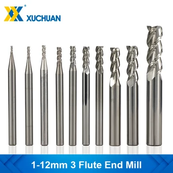 Alüminyum Kesici 1-12mm Karbür freze kesicisi HRC 50 3 Flüt Spiral End Mill Metal Freze Araçları için CNC makinesi Yönlendirici Bit
