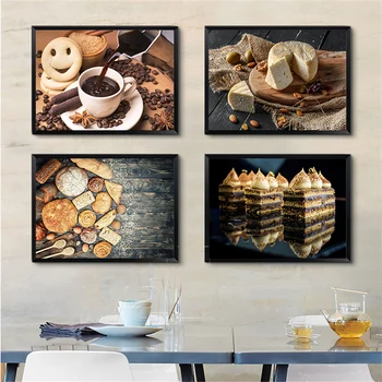 Ev Dekoratif baskı tablo Gıda Kahve Çekirdekleri Kek Ekmek Peynir Duvar Resmi Modüler Tuval Poster Modern Tarzı Restoran 0