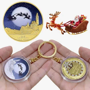 Noel hatıra parası Renkli Baskı Sikke Koleksiyonu altın madalyonlar çocuk Oyuncakları Yeni Yıl Hediye Ev Dekorasyon El Sanatları