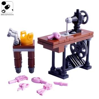 MOC Klasik Dikiş Makinesi Yapı Taşları Minifigs Kız Aksesuarları Mini Tuğla Bulmaca Eklemek Oyuncaklar Çocuk Doğum Günü Hediyeleri
