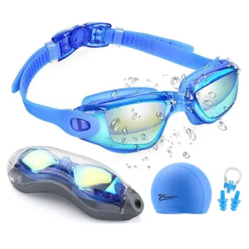Yüzmek Gözlük anti-sis UV Yüzmek Kapaklar Profesyonel Silikon yüzücü gözlükleri Kılıfı Burun Kulak Tıkacı Çocuklar Erkekler Kadınlar için Dalış Gözlük