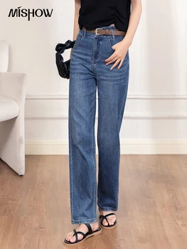 MİSHOW Kot Kadın 2022 Yaz İnce Kore Moda Pamuk Düz Yüksek Belli Düz Kot Pantolon Streetwear Alt MXB28K0483 0