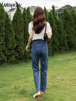 MİSHOW Kot Kadın 2022 Yaz İnce Kore Moda Pamuk Düz Yüksek Belli Düz Kot Pantolon Streetwear Alt MXB28K0483 1