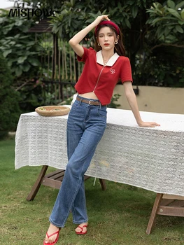 MİSHOW Kot Kadın 2022 Yaz İnce Kore Moda Pamuk Düz Yüksek Belli Düz Kot Pantolon Streetwear Alt MXB28K0483 2