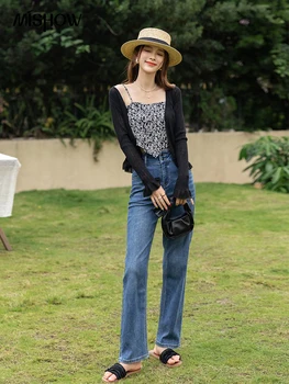 MİSHOW Kot Kadın 2022 Yaz İnce Kore Moda Pamuk Düz Yüksek Belli Düz Kot Pantolon Streetwear Alt MXB28K0483 3