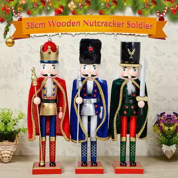 38 CM Fındıkkıran Kral Asker Ahşap Heykelcik Noel Dekorasyon Süs El Sanatları Ceviz Kukla Oyuncak Hediye Yeni