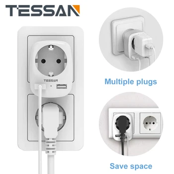 TESSAN USB Soket Seyahat Adaptörü ile 1 Çıkışları 2 USB Bağlantı Noktaları, 3 in 1 duvar tipi usb şarj cihazı için Aşırı Yük Koruması ile Telefon, Tablet