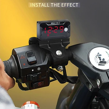 Yeni 1 adet Motosiklet Gerilim Metre 3 İn 1 LED Ekran Çok fonksiyonlu Dijital Saat Termometre 12V Voltmetre Aksesuarları 5