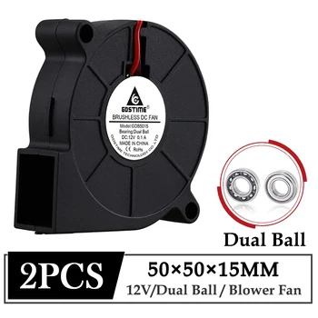 2 Adet Gdstime DC 12 V hava fanı 50mm X 15mm 50mm Çift Bilyalı Rulman 3D Yazıcı Soğutma Fanı 5 CM 5015 Turbo Fan Radyal Fan