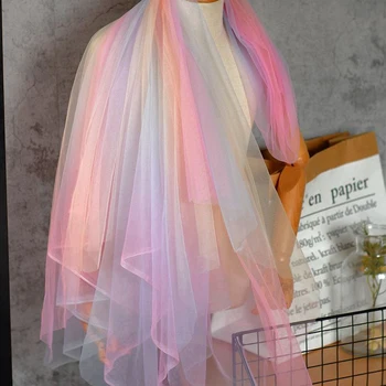 160cm Genişliğinde Gökkuşağı Degrade Yumuşak Örgü Tül Kumaş DIY Dikiş Bebek Tutu Etek Prenses Elbise Düğün Parti Dekor Afrika Kumaş