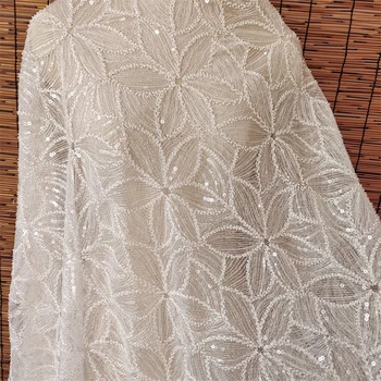 Yeni Örgü Nakış Boncuklu Sequins Dantel Kumaş Çiçek Kumaş Kumaş düğün elbisesi Etek DIY Aksesuarları 1