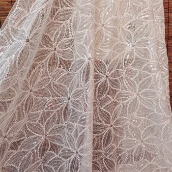 Yeni Örgü Nakış Boncuklu Sequins Dantel Kumaş Çiçek Kumaş Kumaş düğün elbisesi Etek DIY Aksesuarları 2