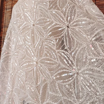 Yeni Örgü Nakış Boncuklu Sequins Dantel Kumaş Çiçek Kumaş Kumaş düğün elbisesi Etek DIY Aksesuarları 4