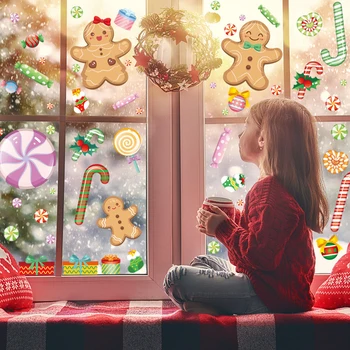 Noel Pencere Sticker Zencefilli Kurabiye Adam baston şeker duvar çıkartmaları Ev Çocuk Odası Duvar Çıkartmaları Yeni Yıl Noel Dekorasyon