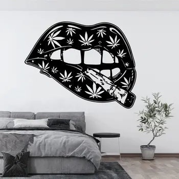 Kız Seksi Dudaklar Sigara Tütün Yaprağı Çıkartması Güzellik Salonu Dövme Stüdyosu Bar Bekarlığa Veda Partisi Odası Dekorasyon Vinil Duvar Sticker