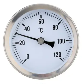 Isıtma sıcak su borusu 120 ° paslanmaz çelik termometre Bimetal boru sıcaklık su geçirmez 63mm arama sıcaklık göstergesi