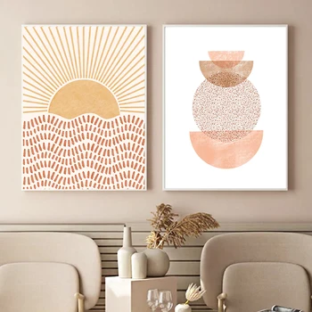 Güneş Boho Tuval Boyama Nötr Soyut Geometrik Posterler Modern Minimalist Sanat Baskılar Duvar Resimleri Oturma Odası yatak odası dekoru