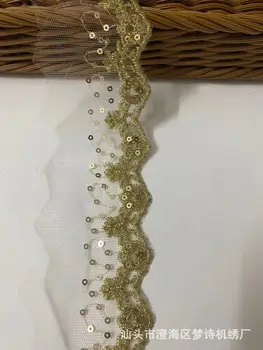 5 metre 5.5 cm Fildişi Örgü Sequins Altın İplik Polyester Kumaş Venise Dantel Trim Nakış Dikiş El Sanatları Bebek Malzeme Dantel Kenar