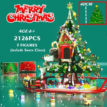 2021 Yeni Noel Ağacı Ren Geyiği Zencefilli Ev Modeli Setleri yapı tuğlaları Oyuncak Şehir Kış Köyü Tren Noel Baba Elk