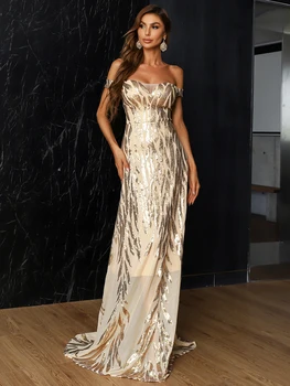Missord 2022 Seksi kadınlar için açık omuzlu Parti Mesh Ekle Geo Elbise Zarif Maxi Elbise Kadın Akşam Altın uzun elbise Vestidos