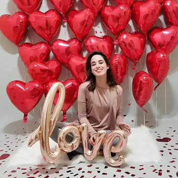 Kırmızı Kalp Folyo Aşk Balon Dekorasyon sevgililer Günü Lateks Balon Doğum Günü Partisi Düğün Şişme helyum balonları Malzemeleri