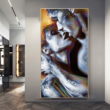 Soyut Çıplak Seksi Vücut Çift Tuval Boyama Öpücük Sevgilisi Posteri ve Baskılar Duvar sanat resmi Oturma Odası Ev Dekor için Cuadros