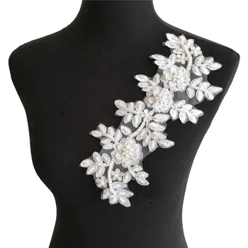Katlanmış iplikler 3D çiçek Nakış Venise Dantel Kumaş Elbise Aplike ABS inci İğne Dikiş Trimler DIY Dantel Yaka Aksesuarı