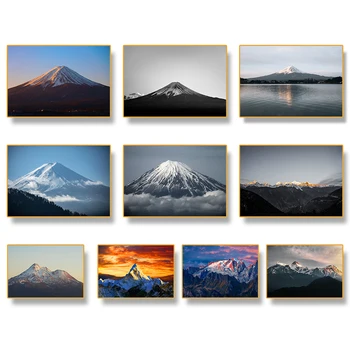 Doğa Resimleri Fuji Dağı Taranaki Kar Dağ Posterler Baskılar Siyah Beyaz Manzara Tuval Boyama Duvar Sanatı Ev Dekor