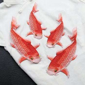 Nakış kırmızı sazan yapışkan yama olmadan giyim tasarım DIY özel dekoratif aksesuarları el dikiş altın balık yama