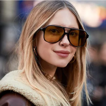Trendleri Pilot Güneş Kadınlar Vintage Sarı Marka Tasarımcısı Sunglass Kadın Büyük Boy Popüler Gözlük Gözlük Shades UV400