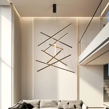 Siyah Merdiven Avize basit modern dubleks bina yüksek katlı boş oturma odası salonu yaratıcı kişilik uzun LED hat lambası