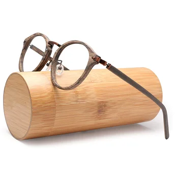 Asetat Reçete Gözlük Çerçeve Erkekler ve Kadınlar İçin Ahşap Tahıl Optik Gözlük Şeffaf Lens ile Kılıf BTBC06