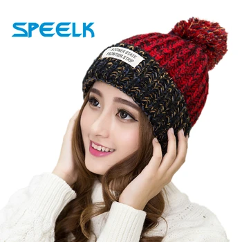 Kore Kış Etiketleme Yün Şapka Kadın Yama Kalın Sıcak Skullies bere şapkalar Çok renkli Örme şapka Kadın Kaput Bere Kapaklar