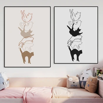 Komik Kedi Duvar Sanat Posterleri Düşen Kedi Tuval Boyama Retro Kedi Hattı Baskılar Siyah ve Beyaz Ev Bar Cafe Dekor Boyama
