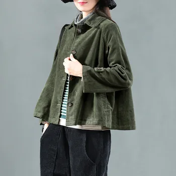 Gevşek Vintage Düzenli Rahat CoatAutumn Ceket Kadife Ceketler Kadınlar İçin Kadın Amy Yeşil Kahve Rengi Moda Bayan Dış Giyim 2