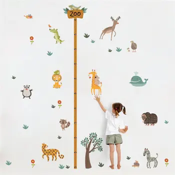 Sevimli Hayvan Ağacı Yaratıcı Büyüme Grafik Duvar Sticker Çocuk Odası Dekorasyon Çocuk Yükseklik Tedbir Mural Art Dıy Ev Çıkartmaları 0