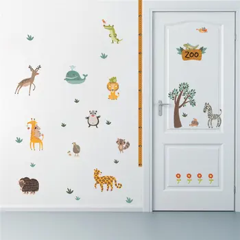 Sevimli Hayvan Ağacı Yaratıcı Büyüme Grafik Duvar Sticker Çocuk Odası Dekorasyon Çocuk Yükseklik Tedbir Mural Art Dıy Ev Çıkartmaları 1