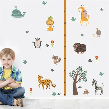 Sevimli Hayvan Ağacı Yaratıcı Büyüme Grafik Duvar Sticker Çocuk Odası Dekorasyon Çocuk Yükseklik Tedbir Mural Art Dıy Ev Çıkartmaları 3