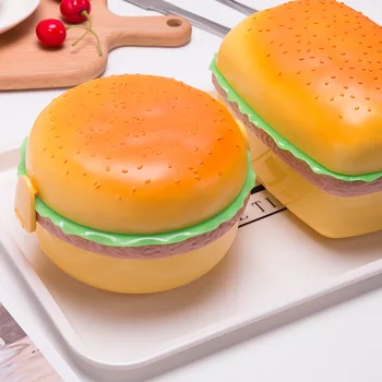 2022 Yeni Yaratıcı Sevimli Hamburger Öğrenci yemek kabı Mikrodalga yemek kabı Çok katmanlı Çocuk yemek kabı Meyve Koruma Kutusu Sıcak
