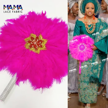 1 adet Afrika El Yapımı El Fan Bayanlar Parlak Tüy Fan Düğün Parti için Düğün Sequins Çift yan kol Fanlar