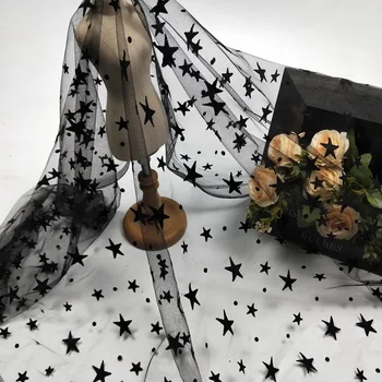 150 cm Geniş Siyah Akın Yıldız Örgü Tül Kumaş Yüksek Kalite Gelin Elbise Düğün Dekorasyon Kızların Etek Net Kumaş