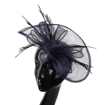 Gelin Düğün Sinamay Fascinators Tüy Vintage Siyah Kokteyl Parti Olay Şapkalar Kadın Moda saç tokası Aksesuarları
